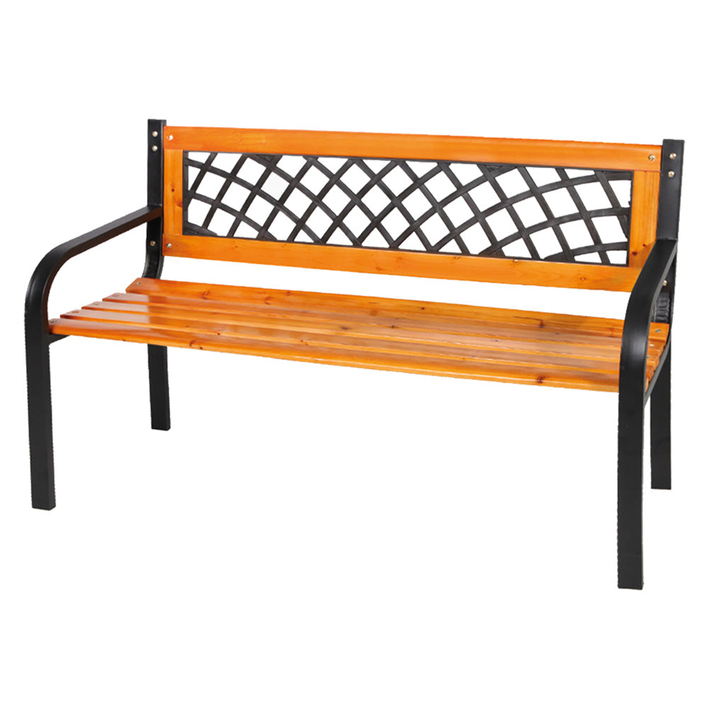 Panchina da giardino modello Gurzia nera in metallo e legno 118x50 cm