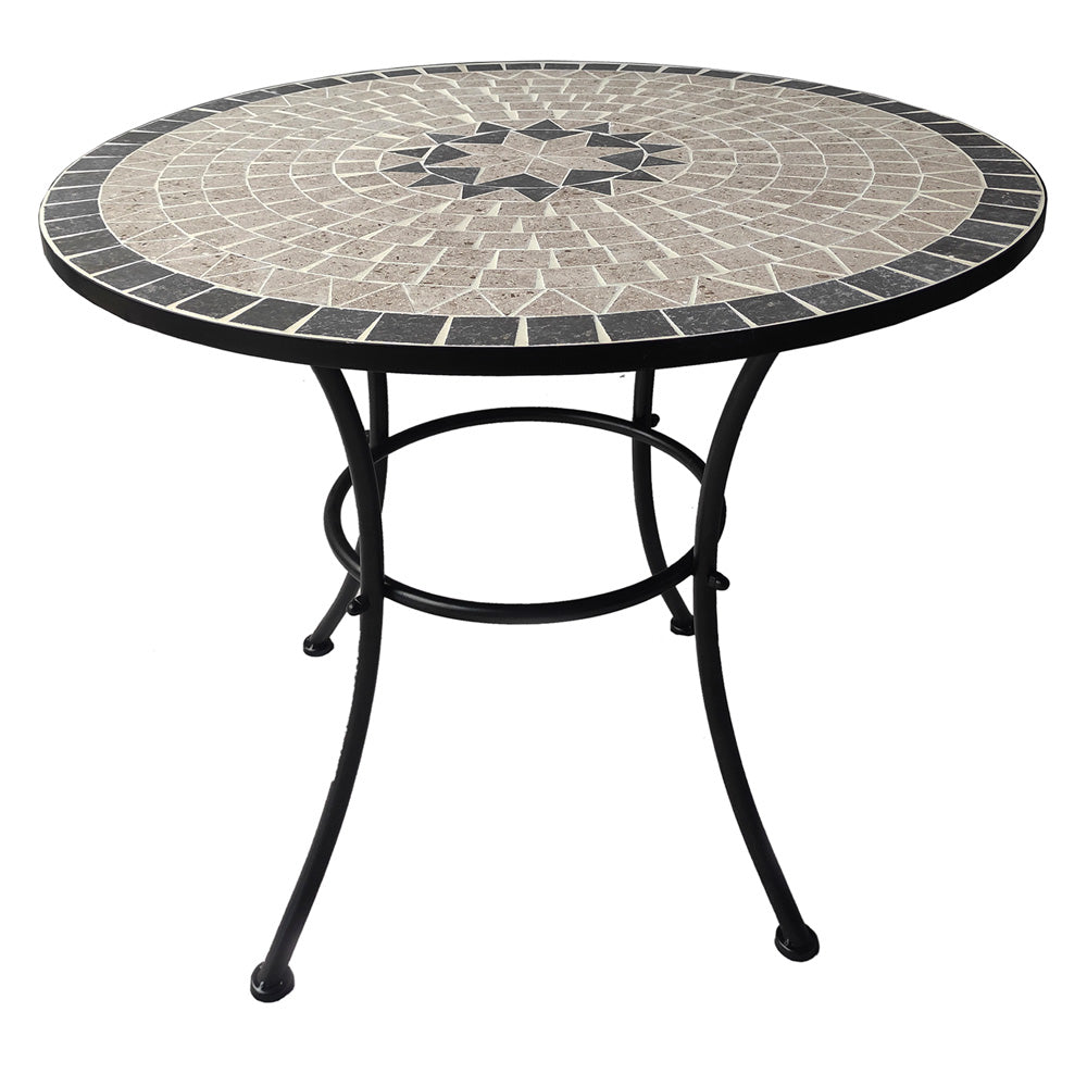 Tavolo da giardino rotondo modello Aurora in metallo con piano decorato in mosaico Ø 80 cm