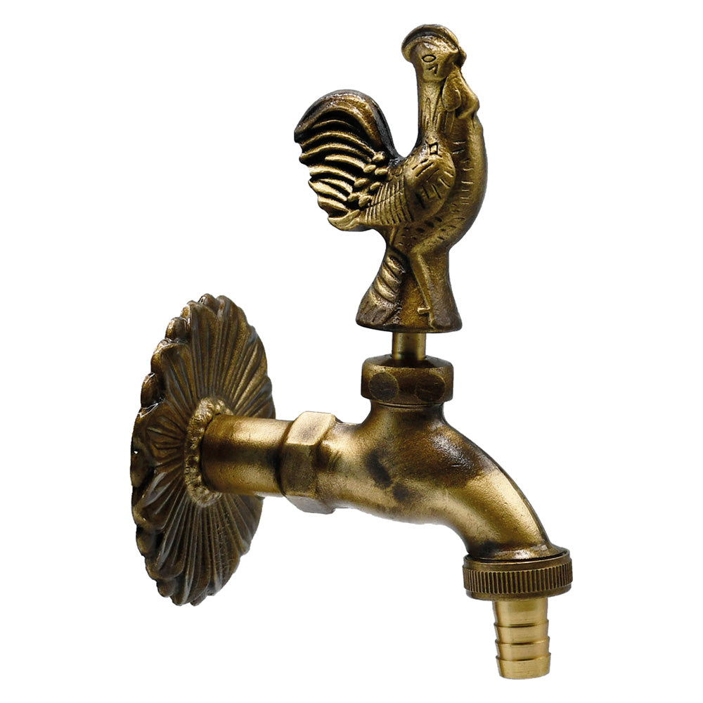 Rubinetto ornamentale modello Galletto in ottone antichizzato da 1/2" con rosone Immagine principale del prodotto