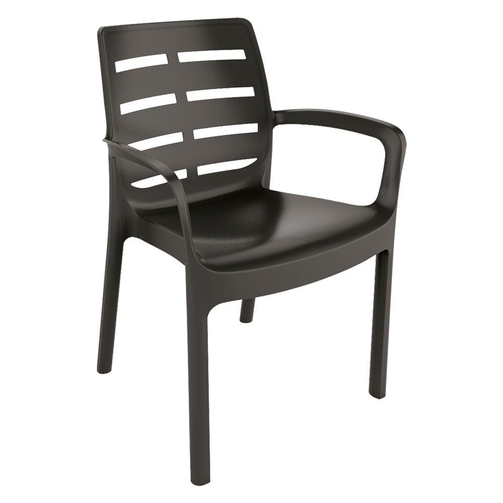 Sedia da giardino Borneo in polipropilene antracite con braccioli cm 61x56xh.82