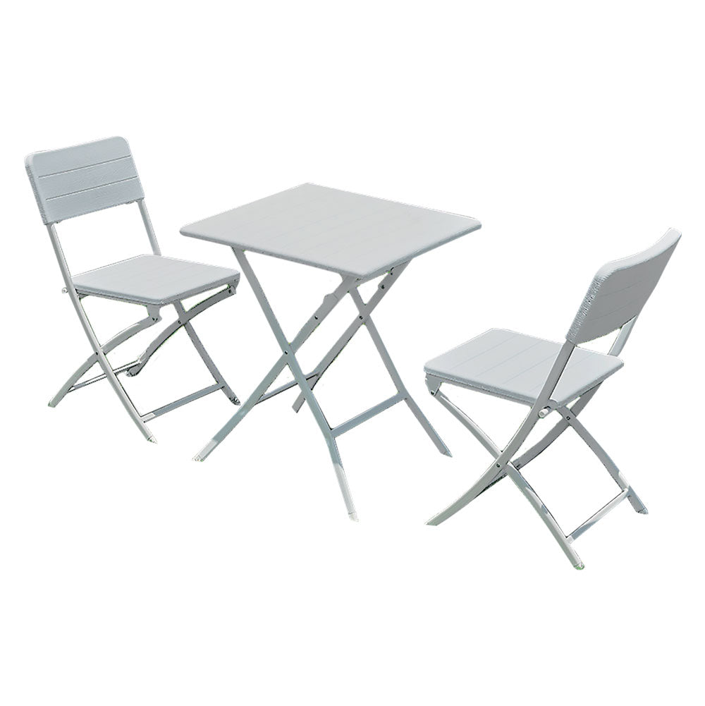 Set da giardino pieghevole Oliena in HDPE bianco composto da 2 sedie e 1 tavolino Immagine principale del prodotto