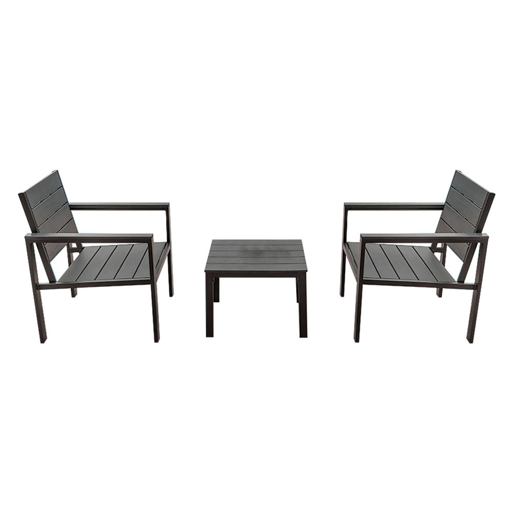 Set da giardino Orosei in polywood nero composto da 2 sedie con braccioli e 1 tavolino coordinato Immagine principale del prodotto