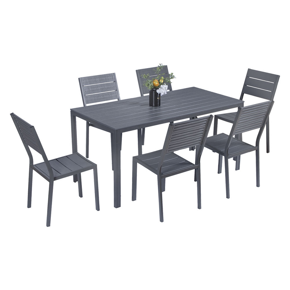 Set giardino Bodrum in acciaio dark grey composto da tavolo e 6 sedie