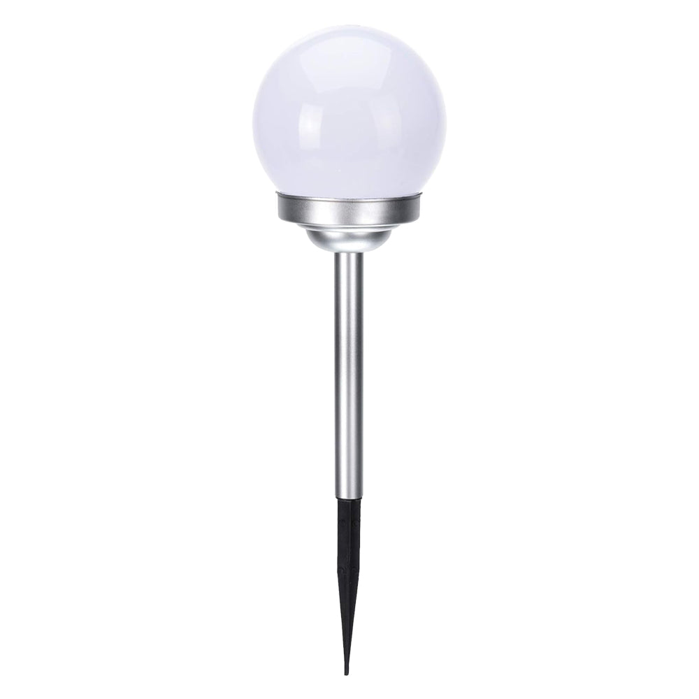 Lampada sferica in alluminio argento da giardino con puntale Ø 10xh.38 cm