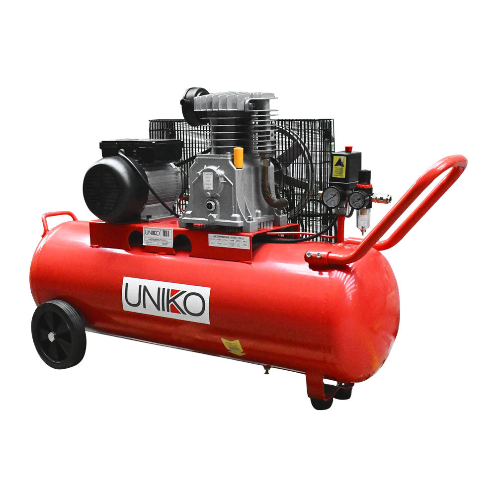 Compressore a cinghia UNIKO da 100 litri e 2 HP per soffiaggi, verniciatura e avvitatura