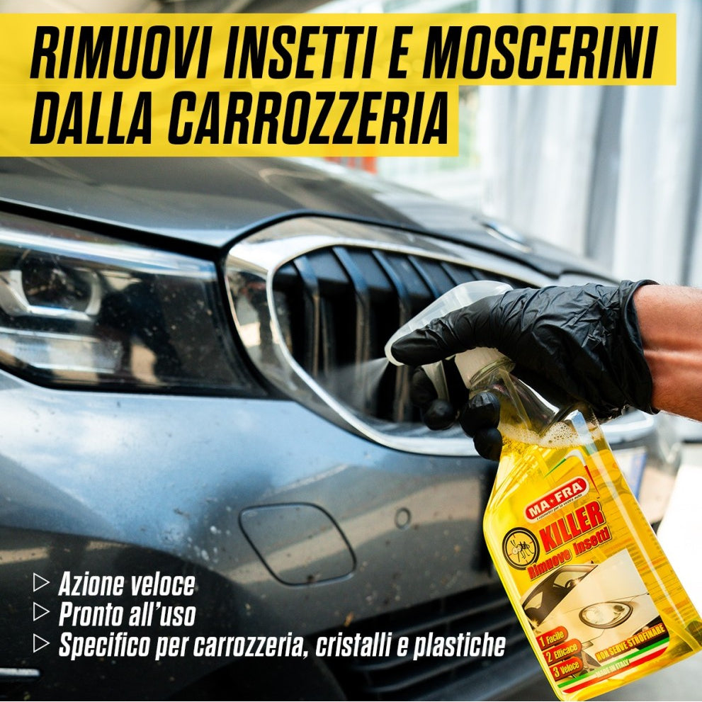 rimuovi insetti e moscerini dalla carrozzeria
