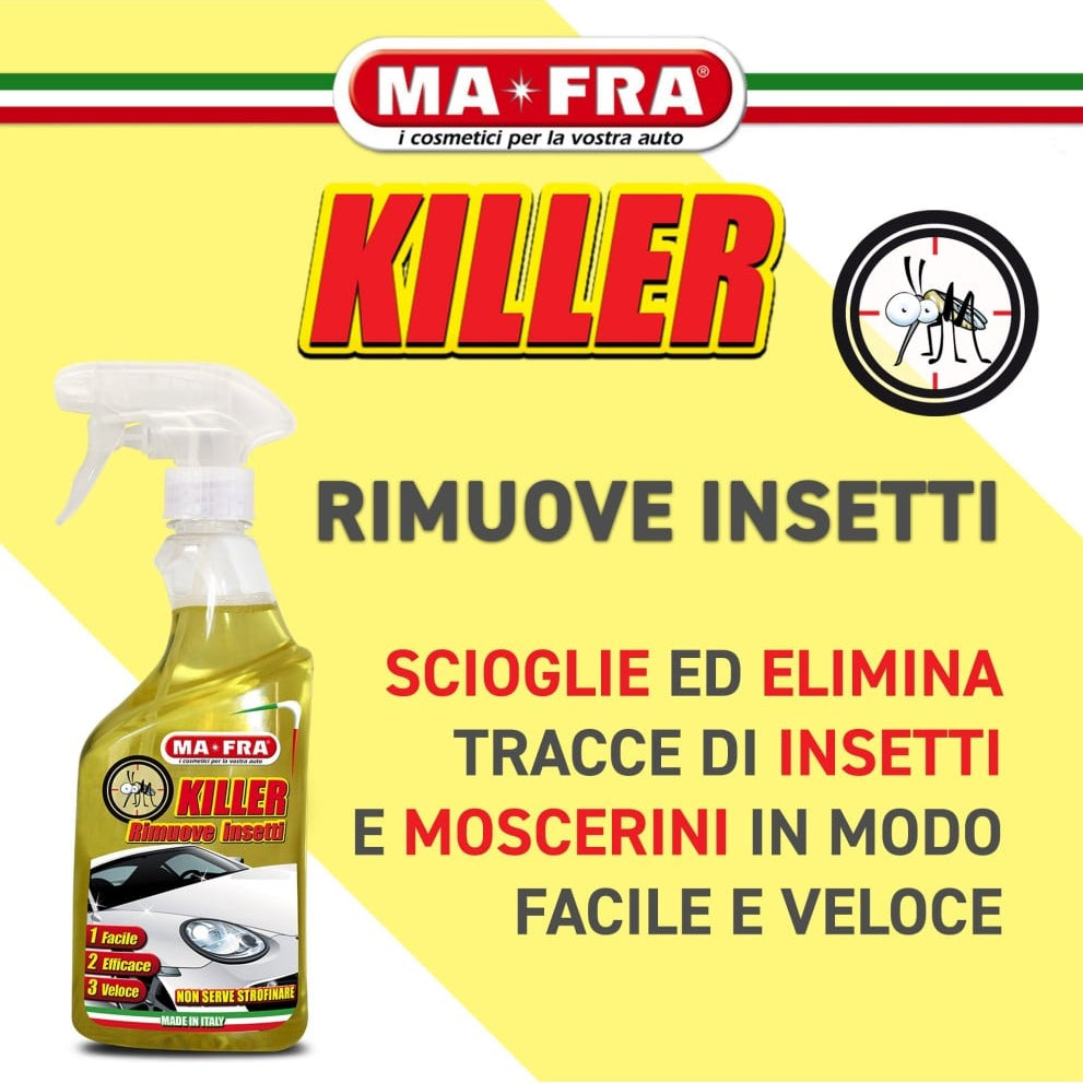 scioglie ed elimina tracce di insetti e moscerini facilmente