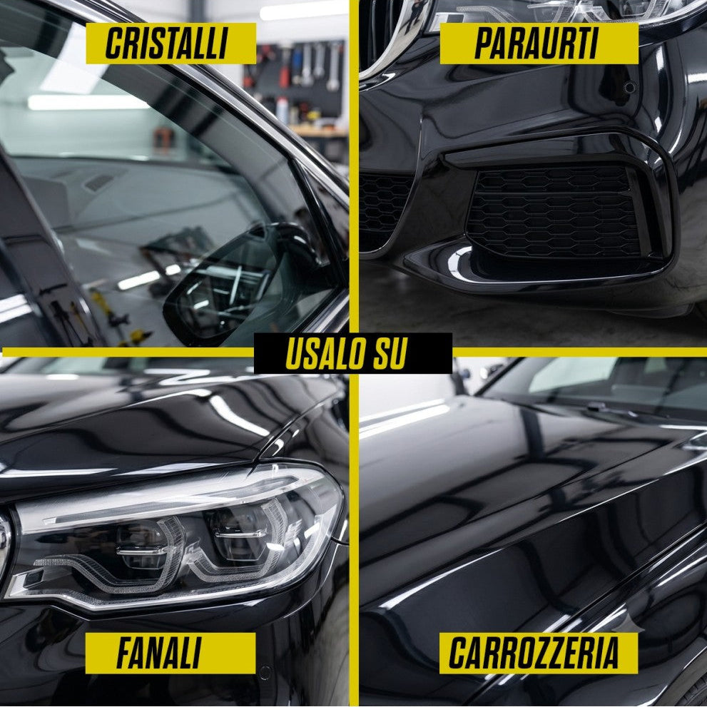 prodotto perfetto su cristalli, paraurti, fanali e carrozzeria di auto e moto