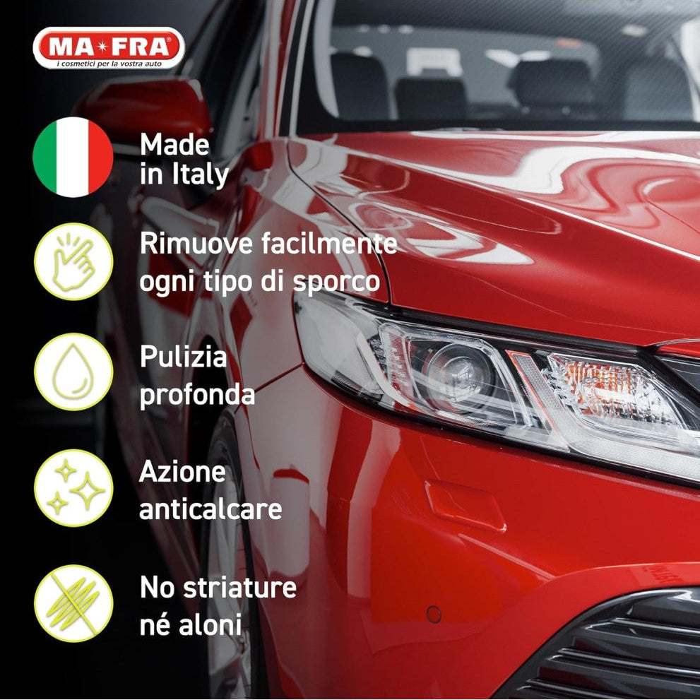 rimuove facilmente ogni tipo di sporco dai vetri